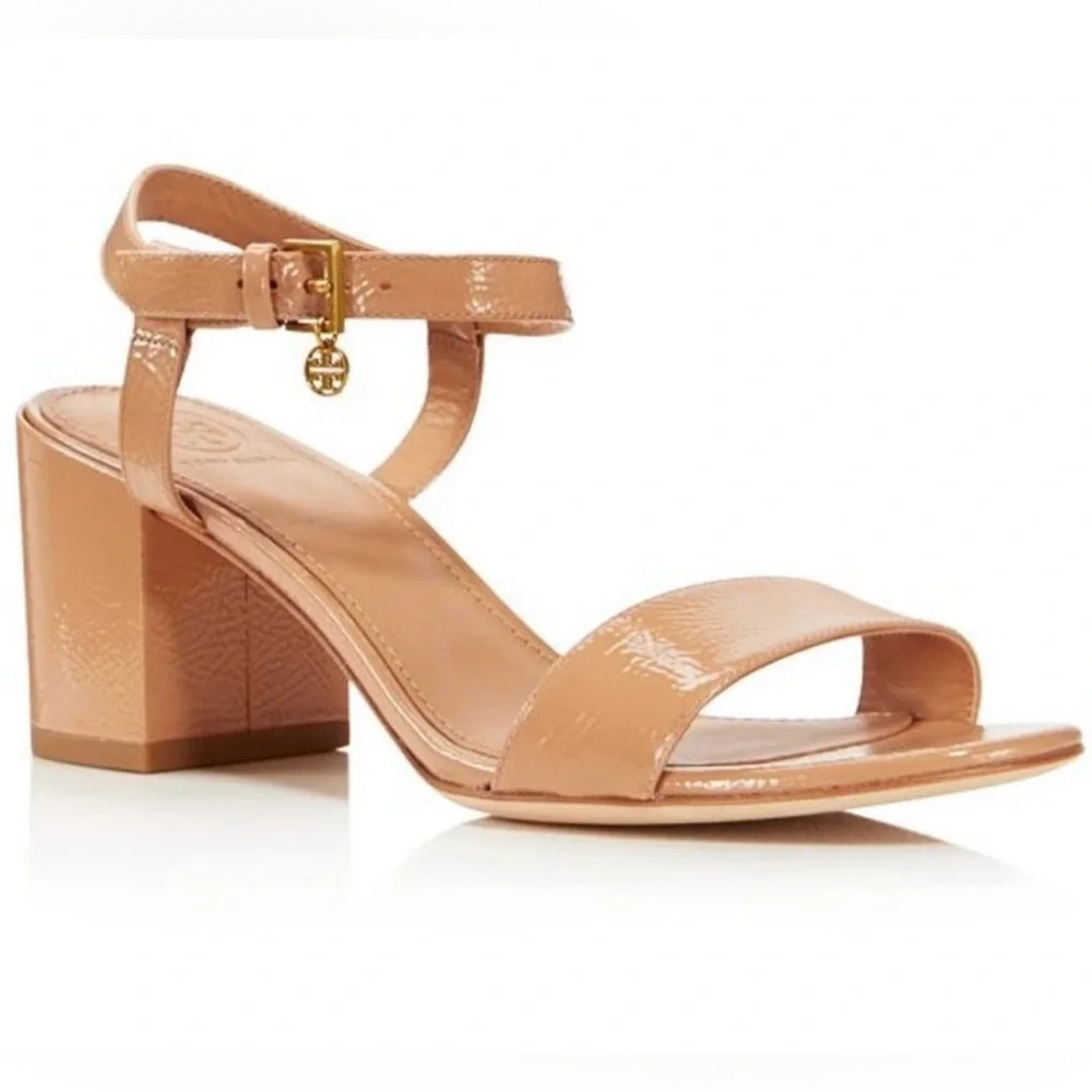 Tory Burch Women's Laurel Patent Leather Ankle Strap Sandals Block Heel